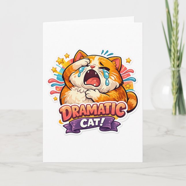 Cartão Dramatic Cat Funny Crying Cartoon Art Reaction (Frente)