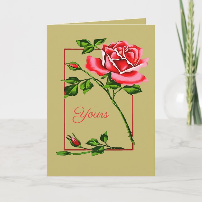 Cartão Dramatic Single Red Rose With Border (Frente)