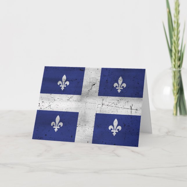 Cartão Drapeau du Québec, estilo grunge érodé (Frente)