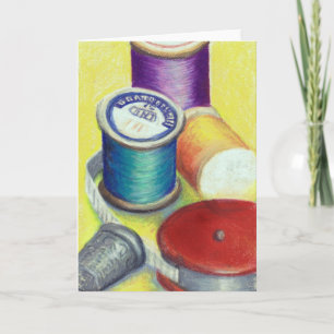 Cartão Drawing of Wooden Spools for Quilters - Greeting C