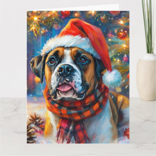 Cartão Dreamer English Boxer Puppy Christmas Watercolor