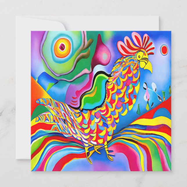 Cartão "Dreamscape Bird". Um cockerel surreal de abstrato (Frente)