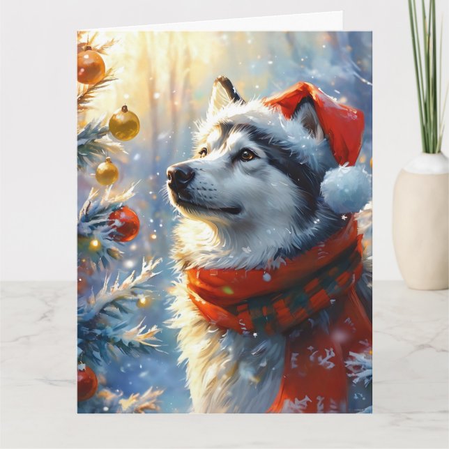 Cartão Dreamy Alaskan Malamute Christmas Watercolor (Frente)