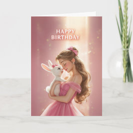 Cartão Dreamy Bday Card With Pretty Girl & Cute Bunny