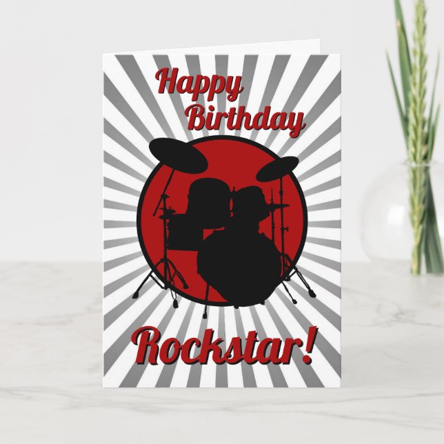 Cartão Drummer Birthday Card Musical Rockstar Drums Rock (Frente)