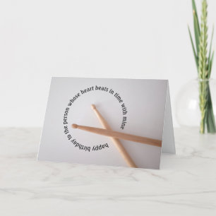 Cartão Drummer Birthday Hearts Beats in Time Lover