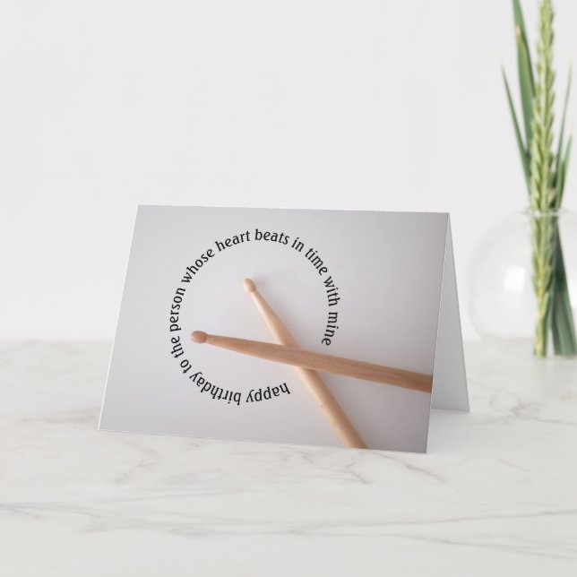 Cartão Drummer Birthday Hearts Beats in Time Lover (Frente)