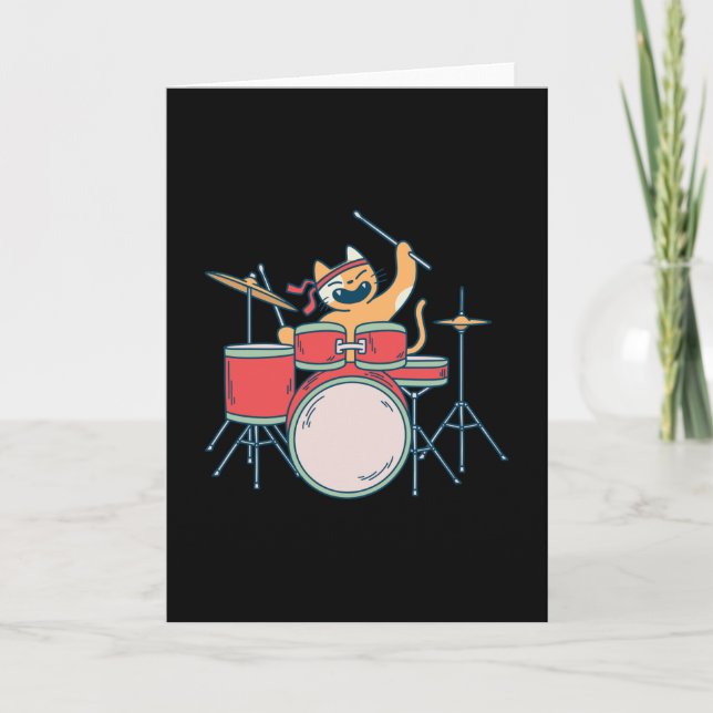 Cartão Drummer Cat Music design (Frente)
