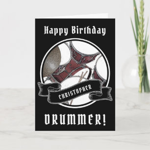 Cartão Drumsticks de Drummer de Placa de Aniversário com