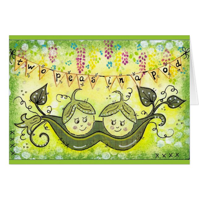 Cartão Duas ervilhas em um vagem! (Frente Horizontal)