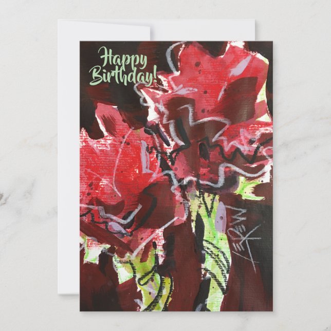 Cartão Duas Flores Vermelhas Crayon resiste por Larry Ler (Frente)