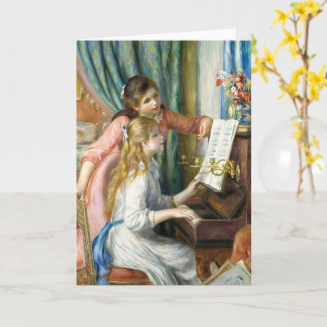 Cartão Duas jovens meninas no Piano por Auguste Renoir Ar (Flor Amarela)