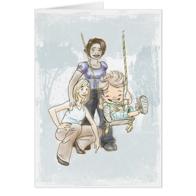 Cartão Duas mães - criança de balanço (Frente)