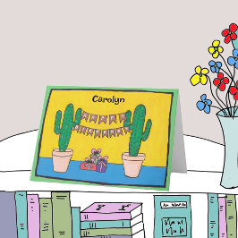 Cartão Duas plantas de cacto feliz aniversário com seu no