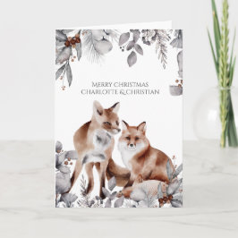 Cartão Duas Raposas Vermelhas Personalizadas no Natal