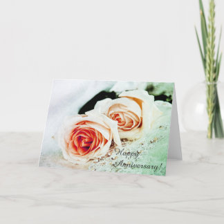 Cartão Duas rosas corais ternas - feliz aniversário