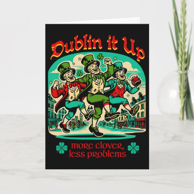 Cartão Dublin It Up - Duendes Irlandeses Dançando  (Frente)