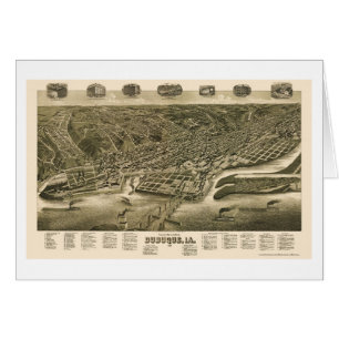 Cartão Dubuque, mapa panorâmico de Iowa - 1889