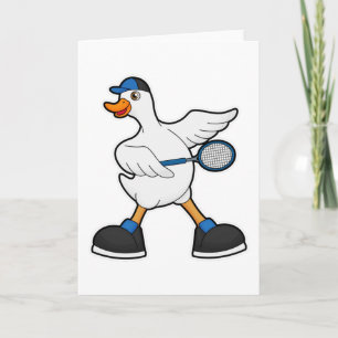 Cartão Duck at Tennis with Tennis racket & Cap