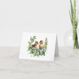 Cartão Ducklings with Daisies and Purple Flowers VAZIO