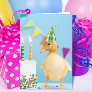 Cartão Duckwith Party Hat and Cake Birthday Card