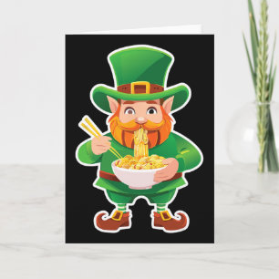 Cartão Duende engraçado comendo macarrão Ramen no St Patr