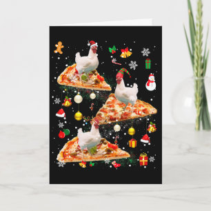 Cartão Duende Rena Santa Galinha Montando Pizza Xmas Galá