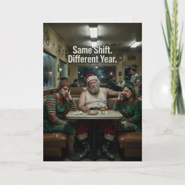 Cartão Duendes de Natal Desgrenhados Lanchonete Humor Neg
