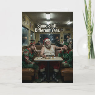 Cartão Duendes de Natal Desgrenhados Lanchonete Humor Neg