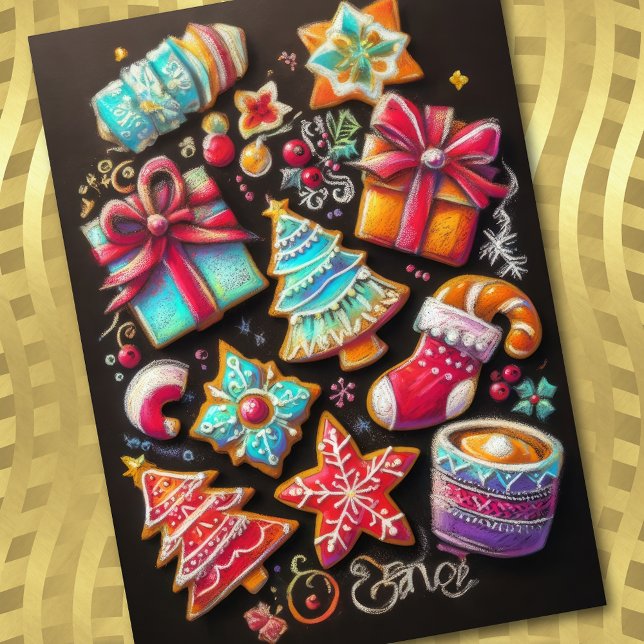 Cartão Duro Pastel Desenho Feriado de Natal Cookie (Criador carregado)