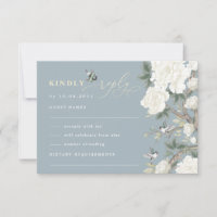Dusty Blue Chinoiserie Bird Peony Casamento RSVP