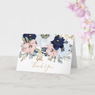 Cartão Dusty Blue e Rosa Rosa Rosa Rosa Rosa Obrigado