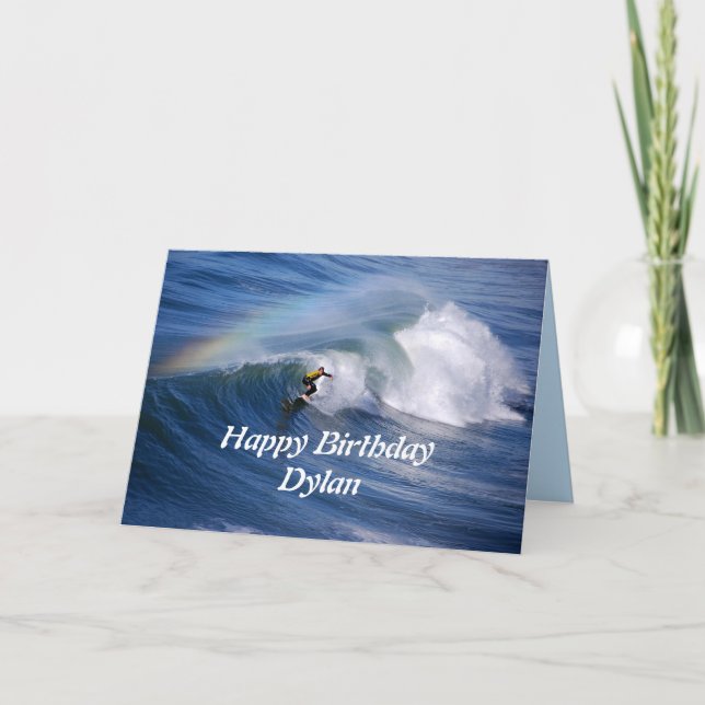 Cartão Dylan Happy Birthday Surfer com Rainbow (Frente)