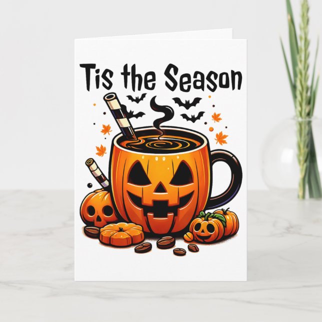 Cartão É a Temporada de Halloween Abóbora Café com Temper (Frente)