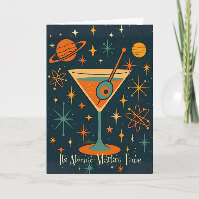 Cartão É hora do Martini Atômico Estrelas Cósmicas (Frente)