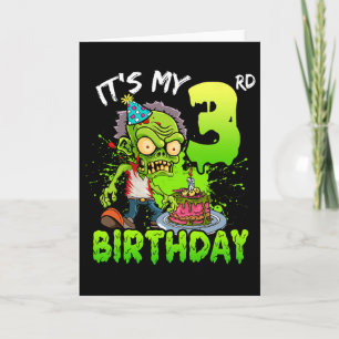Cartão É Meu 3º Aniversário Amante Zumbi Meninos de 3 Ano