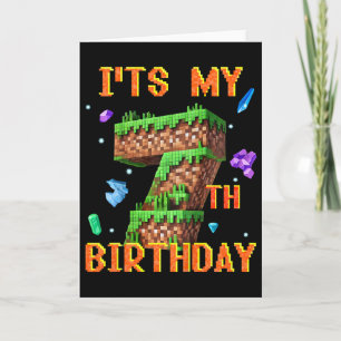 Cartão É meu 7º aniversário Festa de gamer pixel Menino C