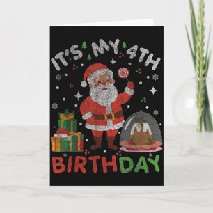 Cartão É o meu 4º aniversário-divertido Natal Papai Noel
