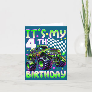 Cartão É o meu 4º aniversário menino caminhão monstro 4 a