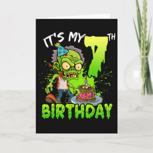 Cartão É o meu aniversário de 7, Zombie de 7 anos