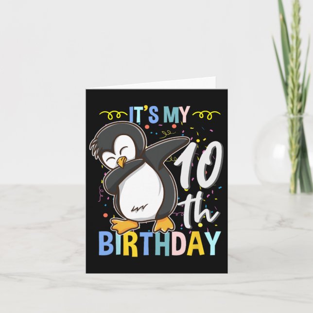 Cartão É o meu décimo aniversário abbing pinguin (Frente)