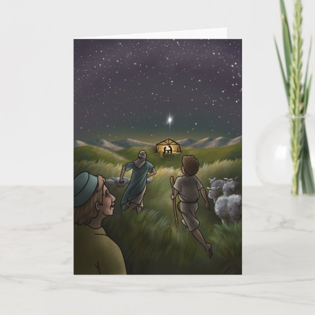 Cartão E Os Pastores Vieram Ver Jesus Bebê. (Frente)