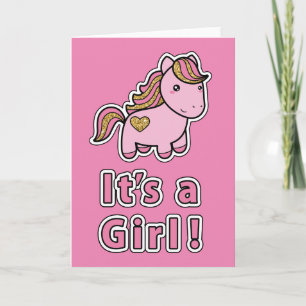 Cartão É uma garota   Cavalo Rosa
