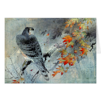 Cartão Eagle em um ramo do bordo, impressão de Woodblock