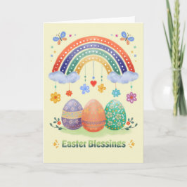Cartão Easter Blessings Watercolor Rainbow Floral Easter
