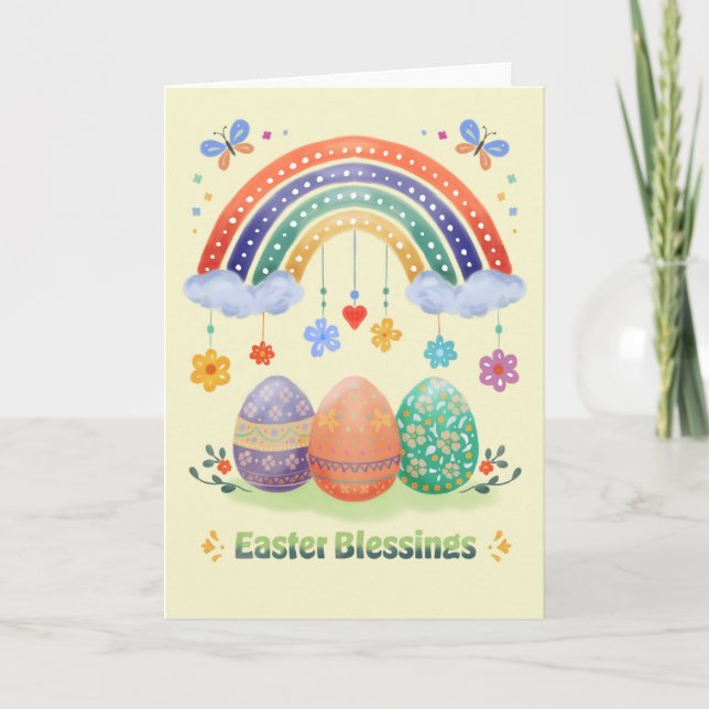 Cartão Easter Blessings Watercolor Rainbow Floral Easter (Frente)