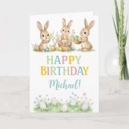 Cartão Easter Bunny Boy First Birthday Greeting Card