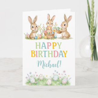 Cartão Easter Bunny Boy First Birthday Greeting Card