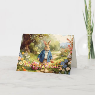 Cartão Easter Bunny Collecting Easter Eggs