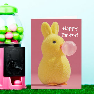 Cartão Easter Bunny Rabbit and Pink Bubble Gum Cute